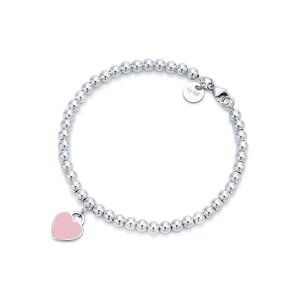 Tiffany & Co Heart Tag Bead Bracelet Pink Charm 16cm